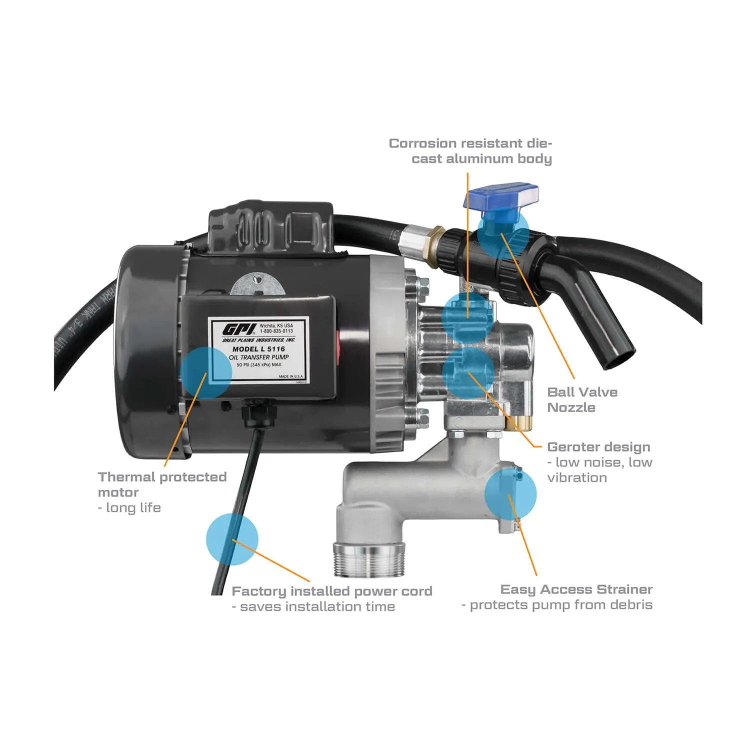 GPI L5116 Heavy Duty Oil Transfer Pump, 4 GPM, 115/230V (142100-01)