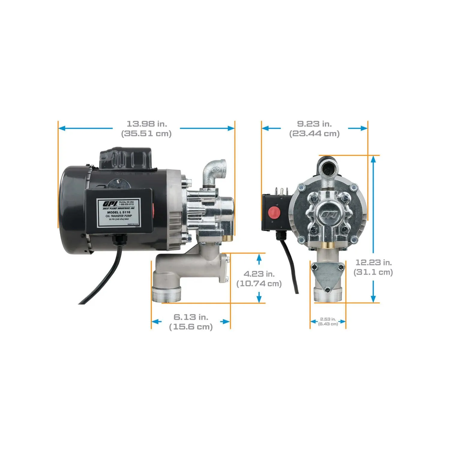 GPI L5116 Heavy Duty Oil Transfer Pump, 4 GPM, 115/230V (142100-01)
