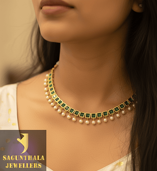 Green square stone necklace