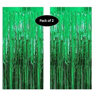 Green Foil Fringe Curtains for Party Decoration - Pack of 2