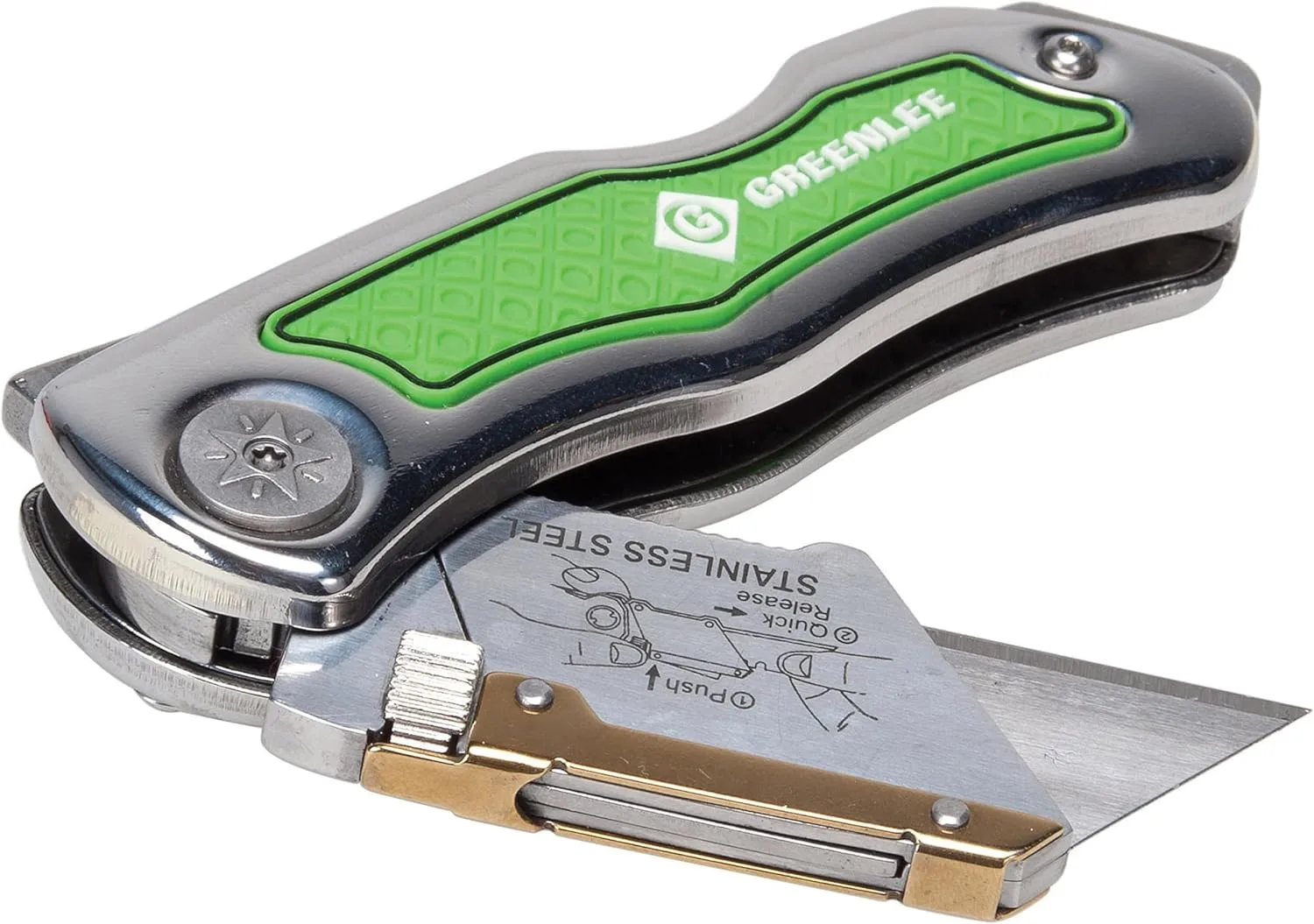 Greenlee 0652-22 8.9" Folding Utility Knife with Retractable 3-Position Serrated Blade, Silver/Green