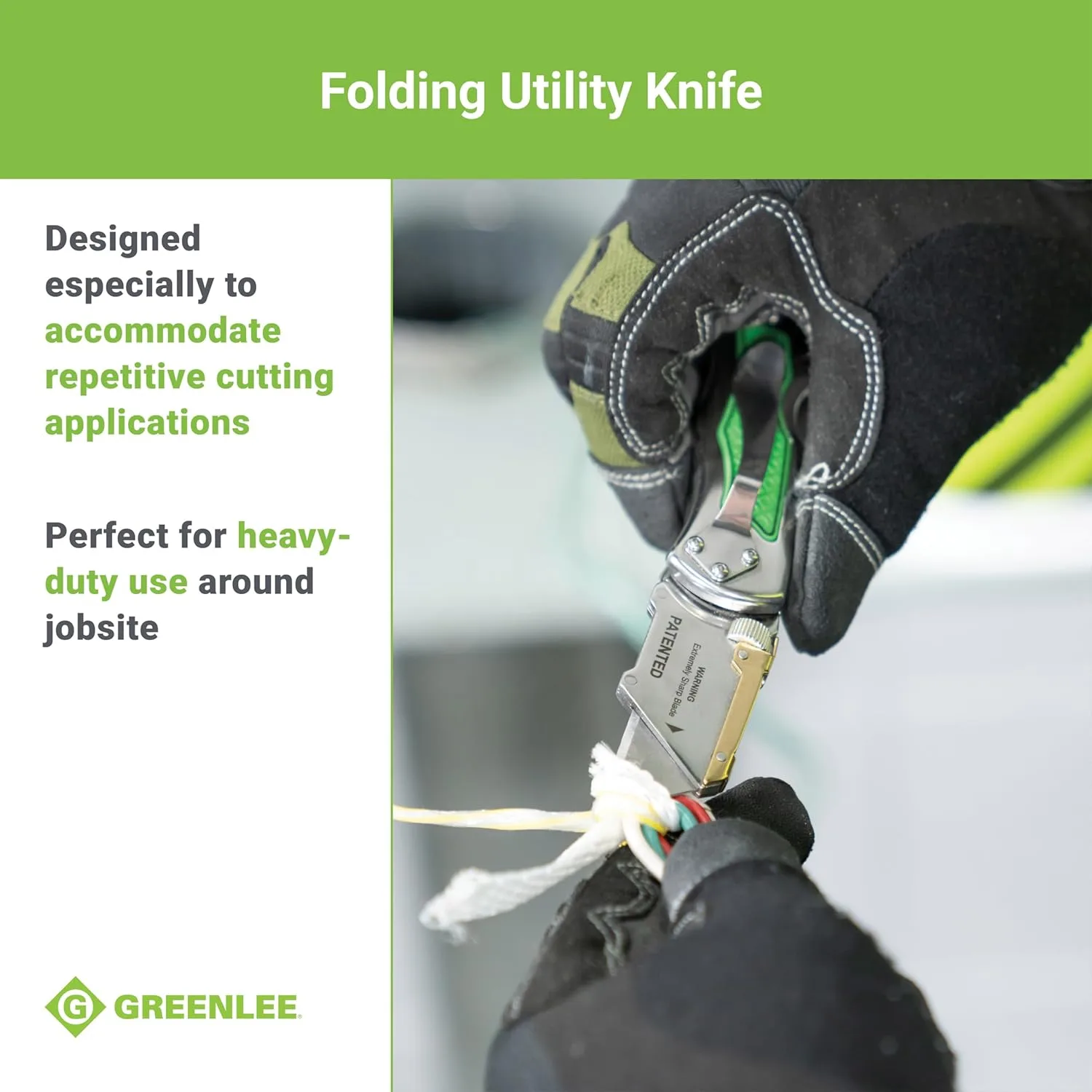 Greenlee 0652-22 8.9" Folding Utility Knife with Retractable 3-Position Serrated Blade, Silver/Green