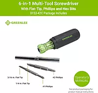 Greenlee 0153-42C 6-in-1 Multi-Tool Screwdriver with Flat-Tip, Phillips, and Hex Bits