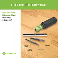 Greenlee 0153-42C 6-in-1 Multi-Tool Screwdriver with Flat-Tip, Phillips, and Hex Bits