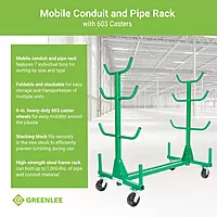 Greenlee 668 Mobile Material Handling Conduit and Pipe Rack with 603 Casters Mobile Conduit and Pipe Rack