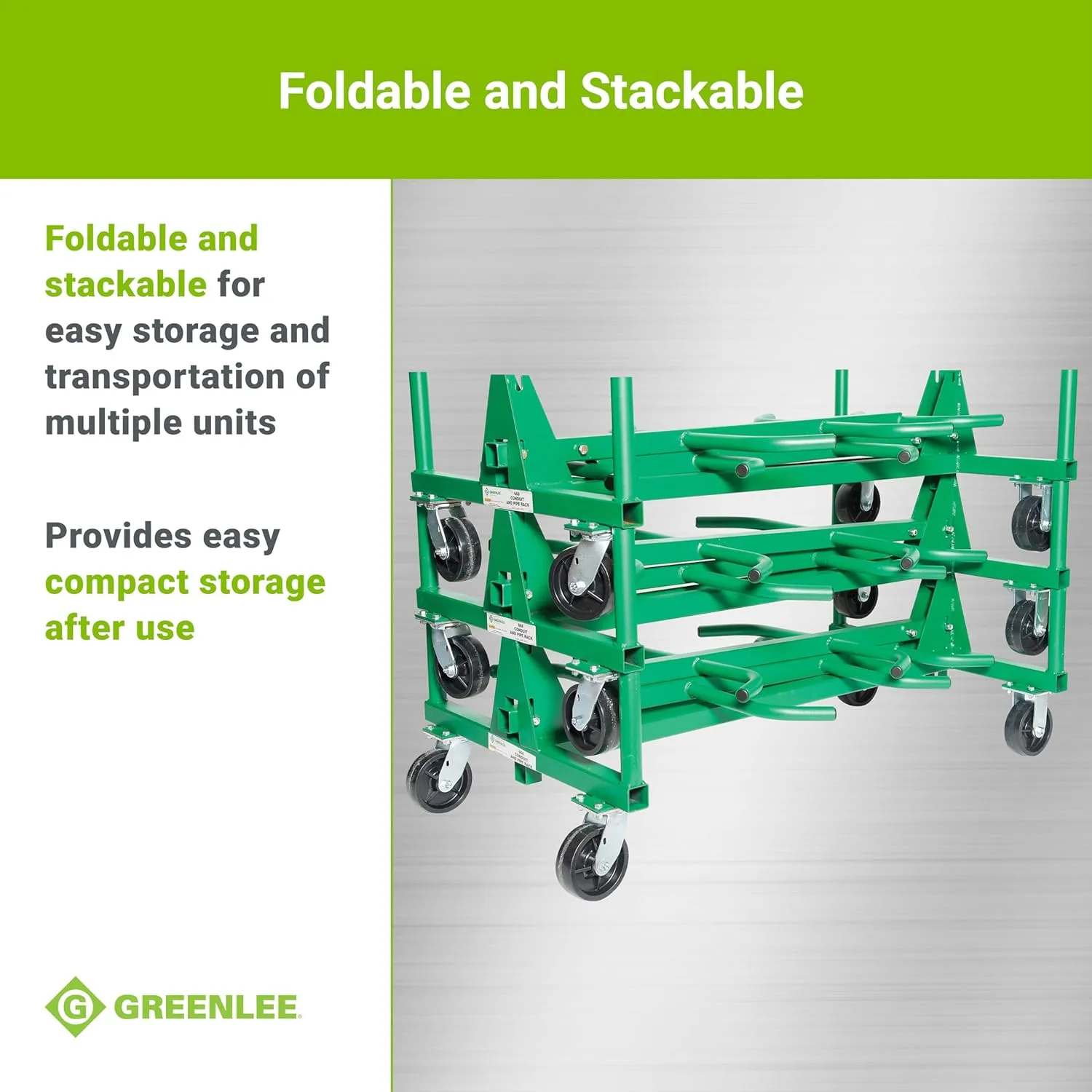 Greenlee 668 Mobile Material Handling Conduit and Pipe Rack with 603 Casters Mobile Conduit and Pipe Rack