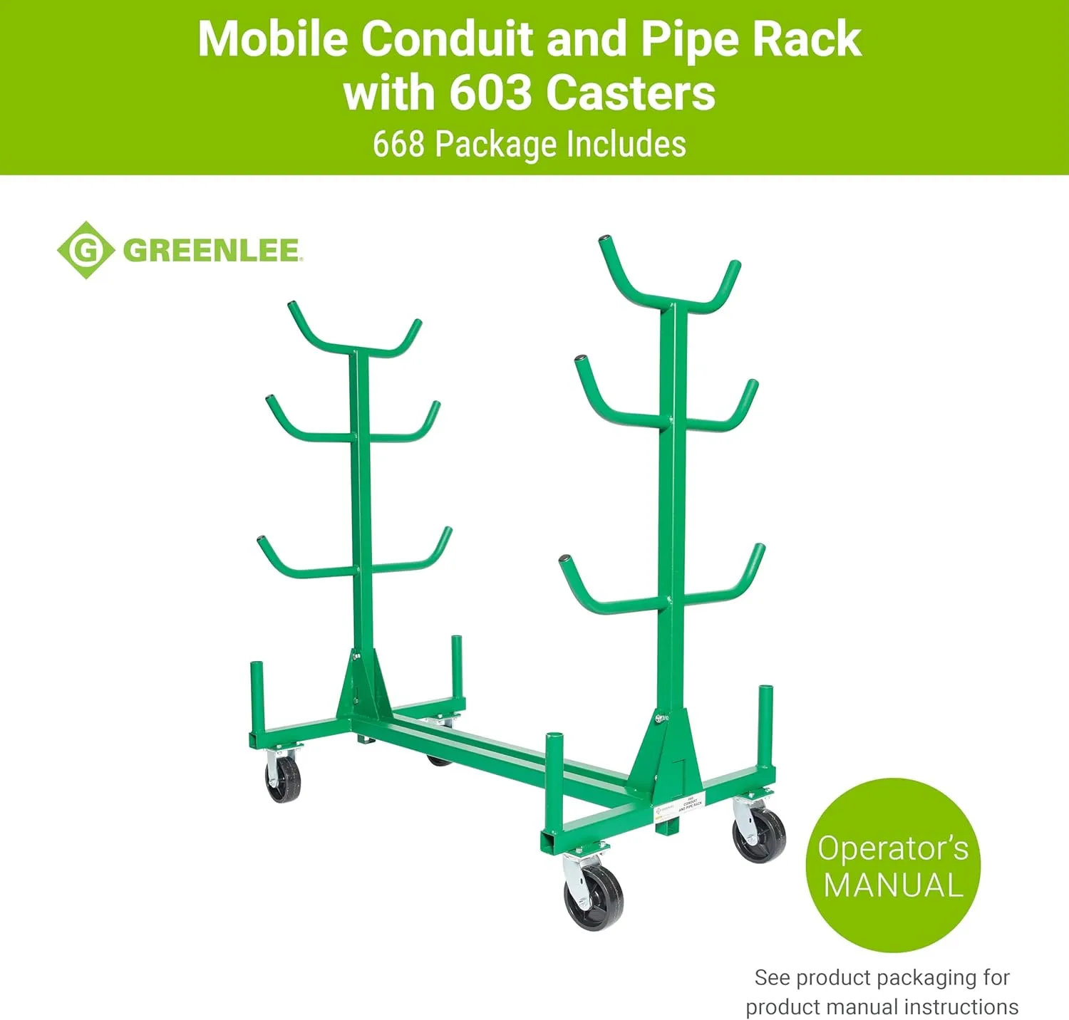 Greenlee 668 Mobile Material Handling Conduit and Pipe Rack with 603 Casters Mobile Conduit and Pipe Rack