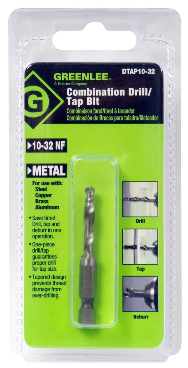 Greenlee Combination Drill Tap #10-32, 2B, 2 Flute, HSS, 2-1/4" OAL