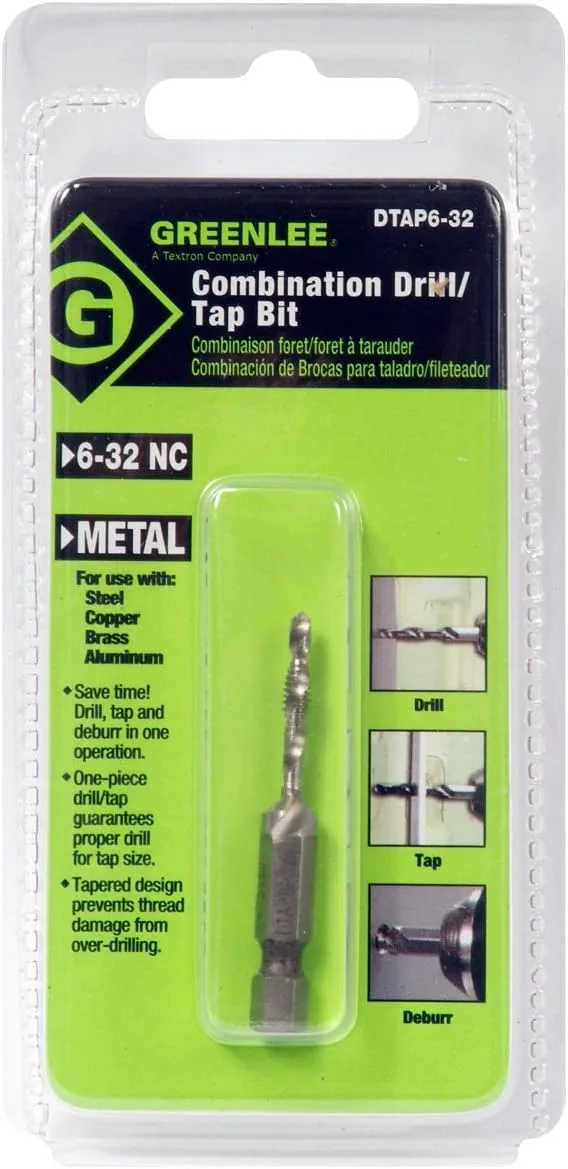 Greenlee DTAP6-32 Combination Drill/Tap Countersink Drill Bit for up to 10-Gauge Metal, Combination Drill, Tap