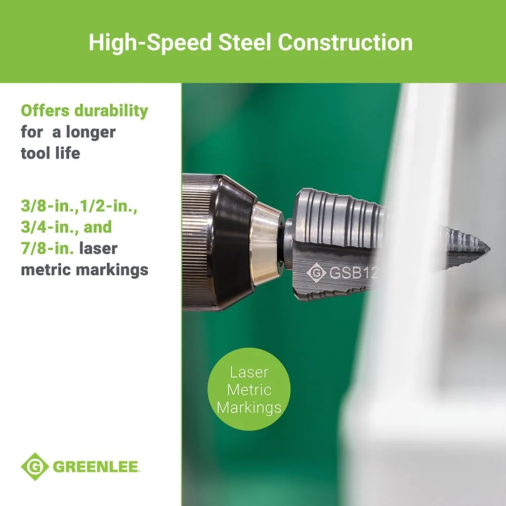 Greenlee GSB12 1-3/8" Step Bit (#12) Metal Cutter with Patented Split-Step Design