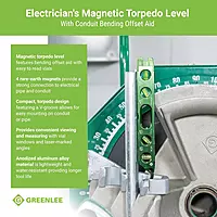 Greenlee L107 Electrician's Magnetic Torpedo Level with Conduit Bending Offset Aid, Green