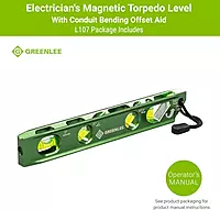 Greenlee L107 Electrician's Magnetic Torpedo Level with Conduit Bending Offset Aid, Green