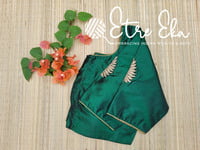 Saree Blouse.Silk Blouse with Golden Piping for Neck and Sleeves, Hand Embroidery on Sleeves