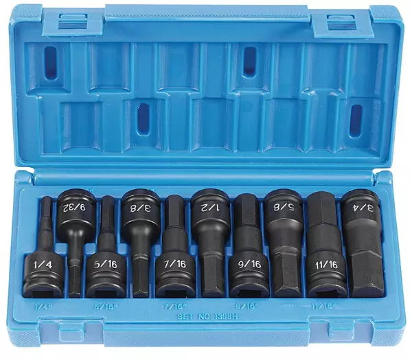 Grey Pneumatic (1398H) 1/2" Drive 10-Piece Hex Driver Socket Set