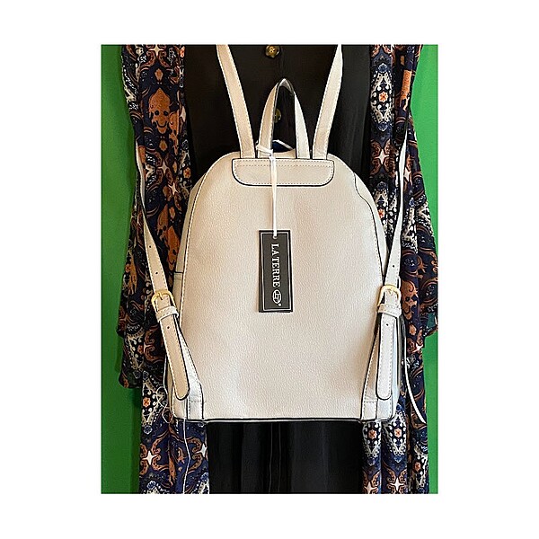 Grey Vegan Leather Backpack