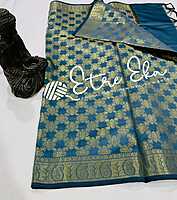 Banarazi Cotton Silk Dupatta with Golden Zari Jaal Design- Blue