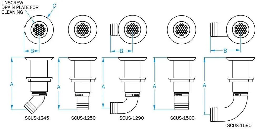 GROCO 1-1/2" Hose Barb Stainless Straight Deck Drain