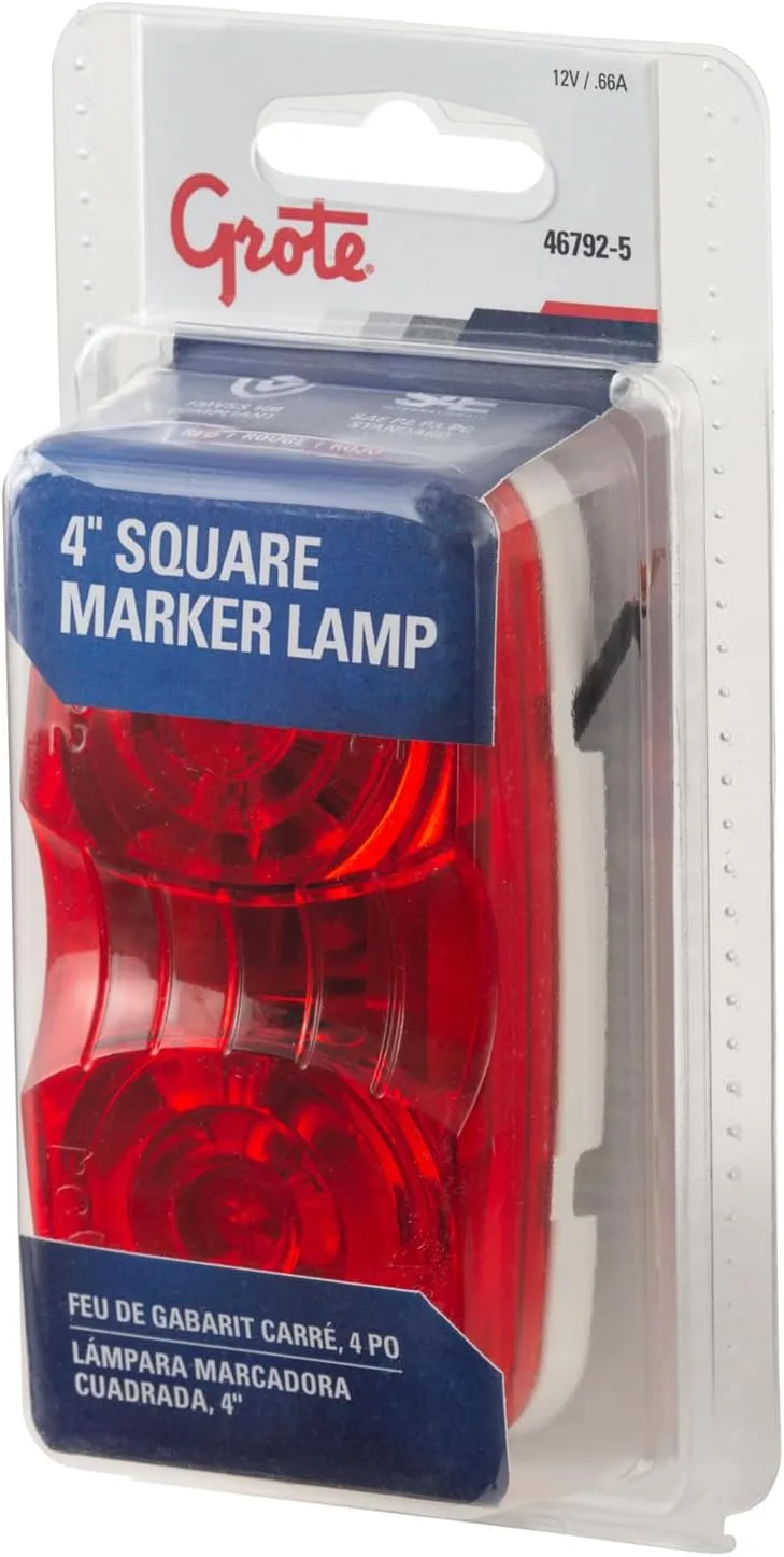 Grote 46792-5 Red Two-Bulb Square-Corner Clearance Marker Light (Duramold)