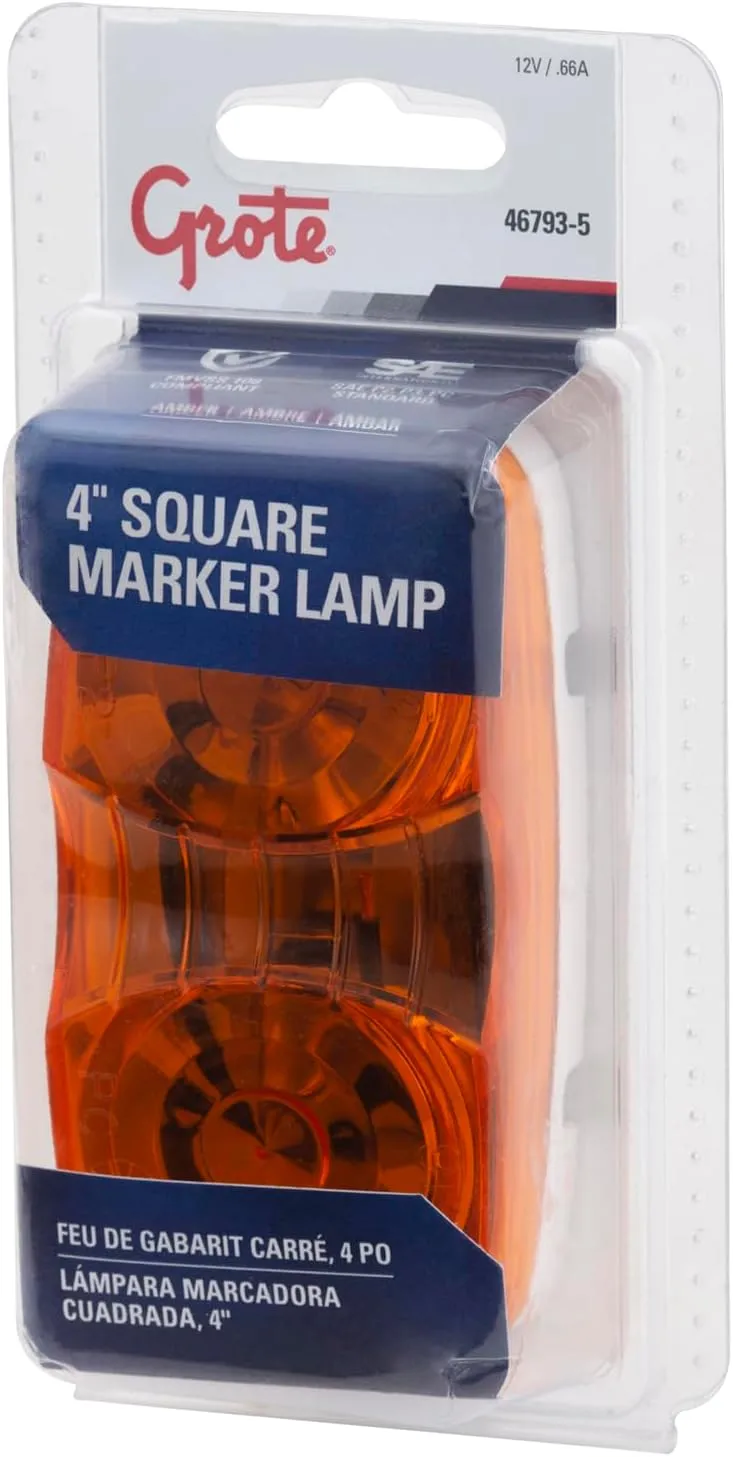 Grote 46793-5 Yellow Two-Bulb Square-Corner Clearance Marker Light (Duramold)
