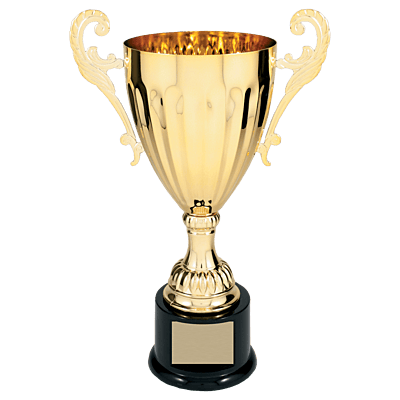 Gold Metal Winged Cup Trophy on Plastic Base