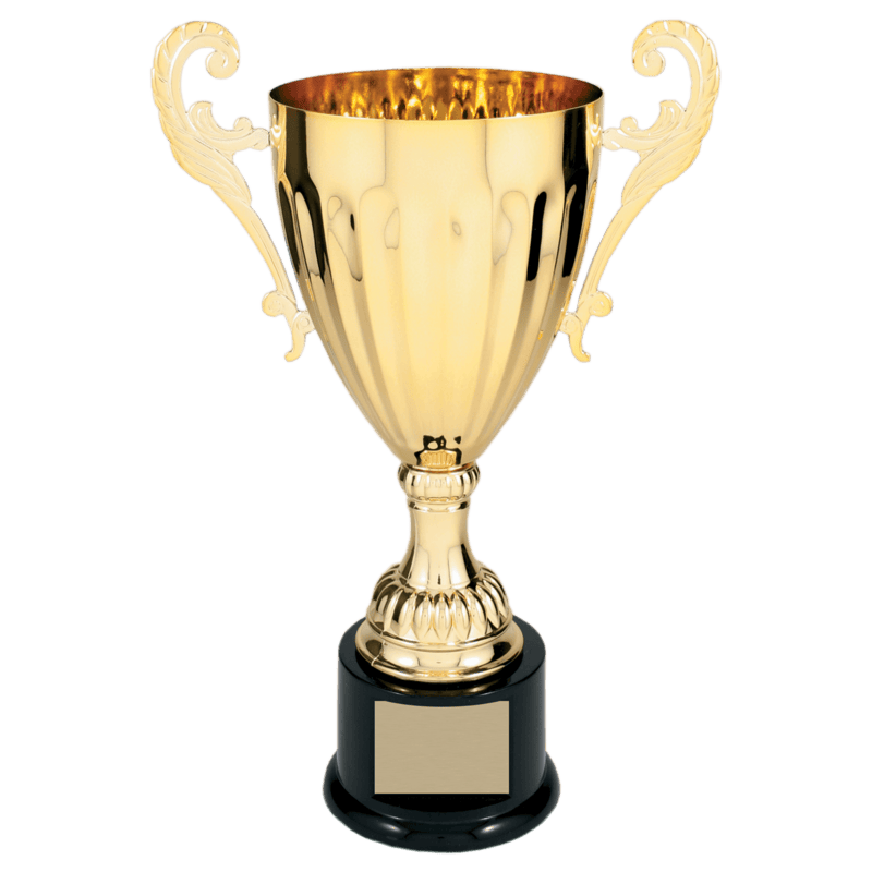 Gold Metal Winged Cup Trophy on Plastic Base