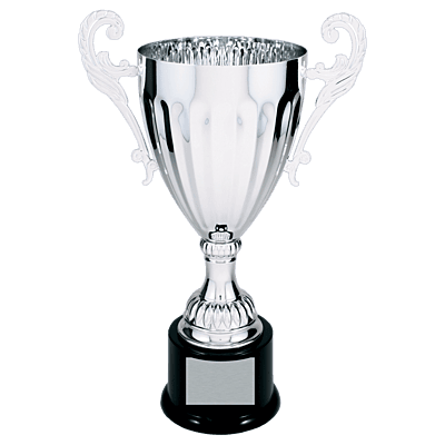 Silver Metal Winged Cup Trophy on Plastic Base