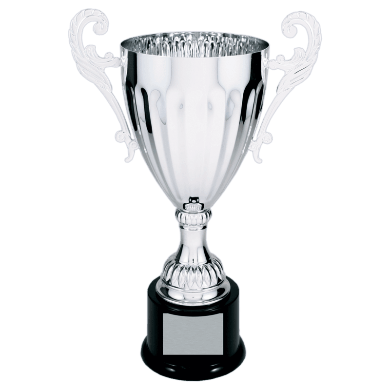 Silver Metal Winged Cup Trophy on Plastic Base