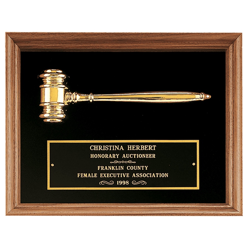 Velour with American Walnut Frame with Gold Electroplated Metal Gavel