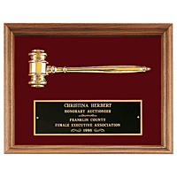 American Walnut Frame with Gold Electroplated Metal Gavel on Maroon Velour