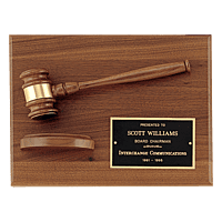 American Walnut Plaque with Walnut Gavel and  Brass Plate
