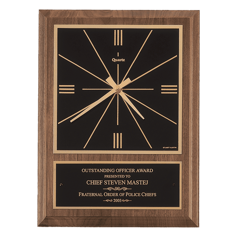 American Walnut Square Face Quartz Clock with  Plate