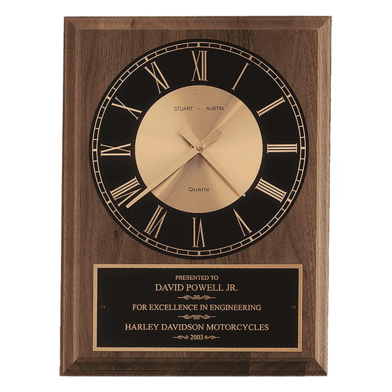 American Walnut Round Face Quartz Clock with  Plate