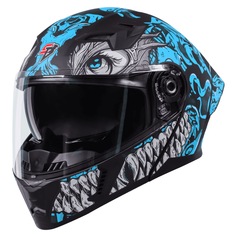 STEELBIRD SBA-20 ISS DRACO GLOSSY BLACK/JAZZ BLUE C/V 580 MM WITH EXTRA SMOKE VISOR