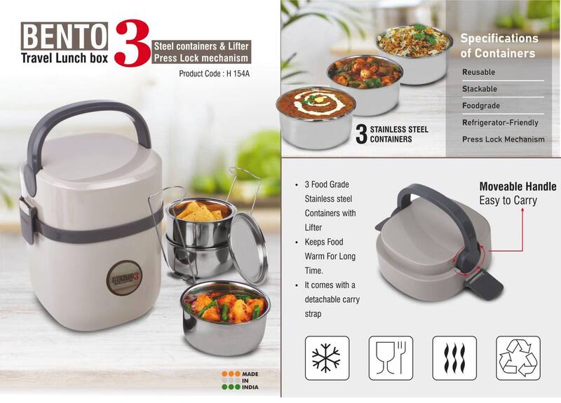 Bento Travel Lunch box with 3 Steel containers & Lifter
