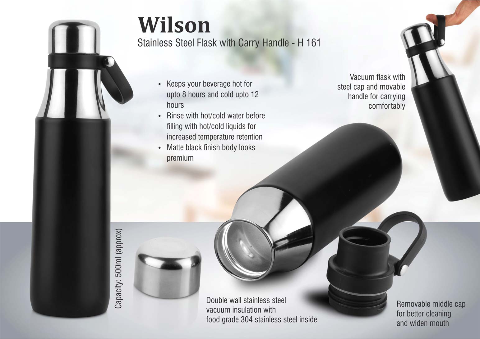 Wilson: Stainless steel flask with carry handle