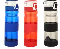 Grip-On: Push button water bottle with silicon grip