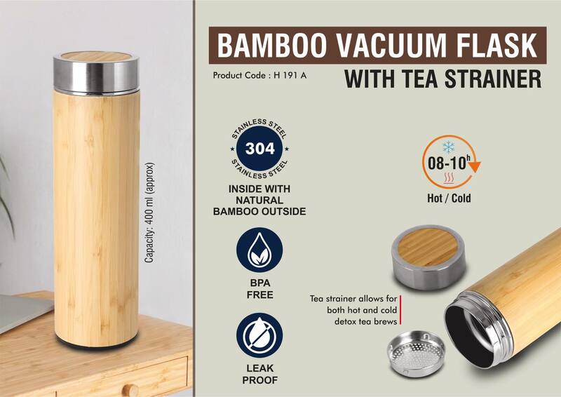 Stainless steel Bamboo Vacuum flask with Tea Strainer