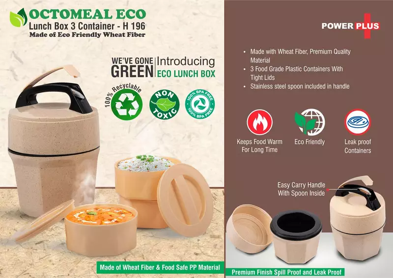 Octomeal Eco: 3 Plastic container lunch box with spoon