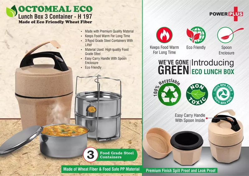 Octomeal Eco: 3 Steel container lunch box with spoon | Made from Eco friendly material
