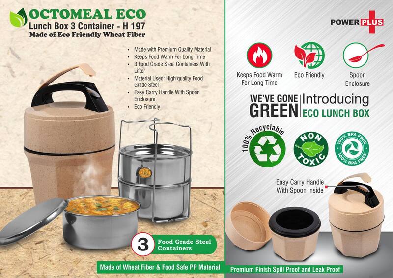 Octomeal Eco: 3 Steel container lunch box with spoon | Made from Eco friendly material