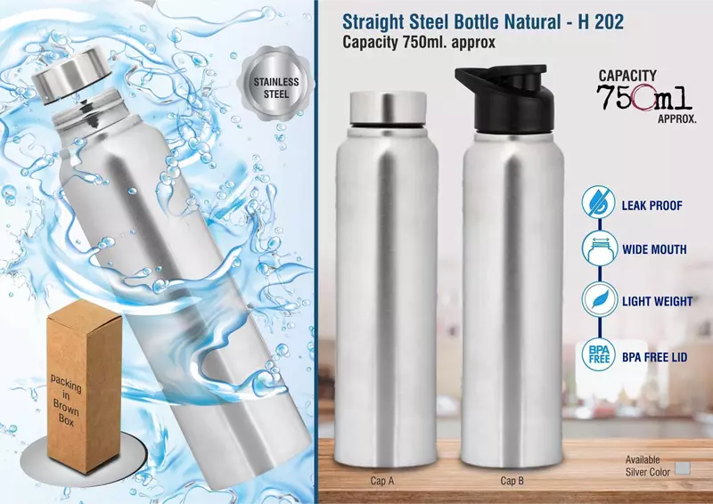 Straight steel single wall bottle Natural