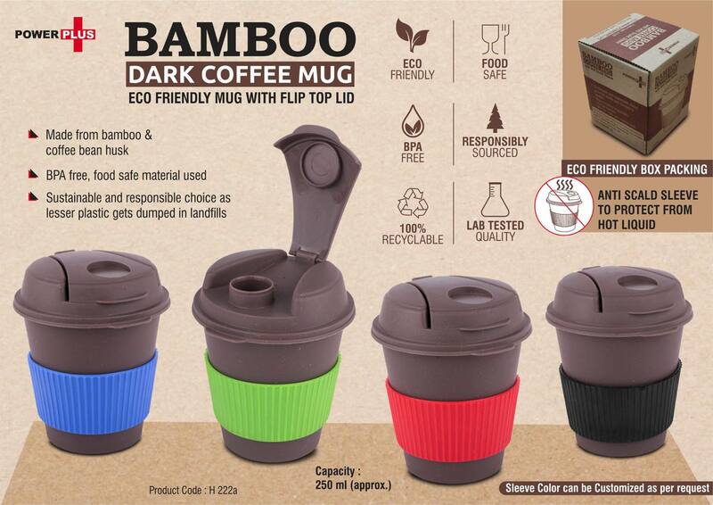 Bamboo Dark Coffee mug: Eco friendly mug with flip top Lid and Anti-Scald sleeve