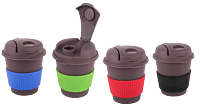Bamboo Dark Coffee mug: Eco friendly mug with flip top Lid and Anti-Scald sleeve