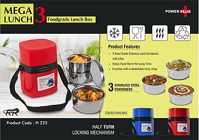 Power Plus Mega Steel Lunch Box- 3 Stainless steel containers with lifter