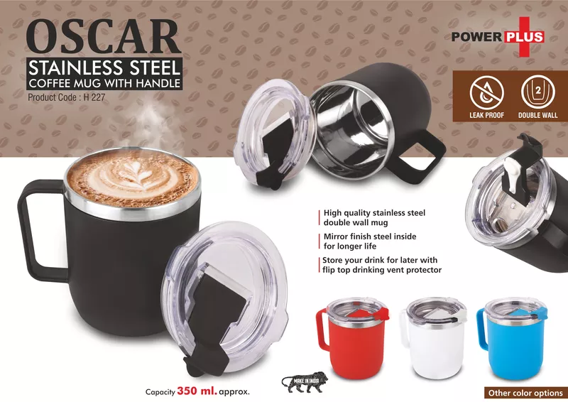Oscar: Stainless Steel coffee mug with handle