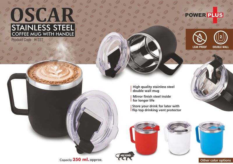 Oscar: Stainless Steel coffee mug with handle