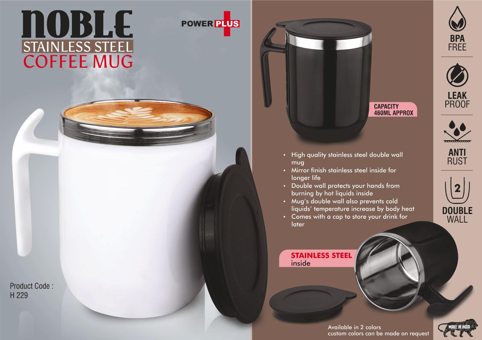 Noble: Stainless Steel Double wall Coffee mug with Pointy handle