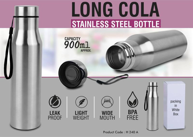 Long cola stainless steel single wall bottle with carry strap