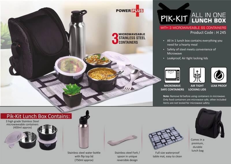 PIK-KIT: All in 1 Lunch box with 3 Microwaveable Steel containers
