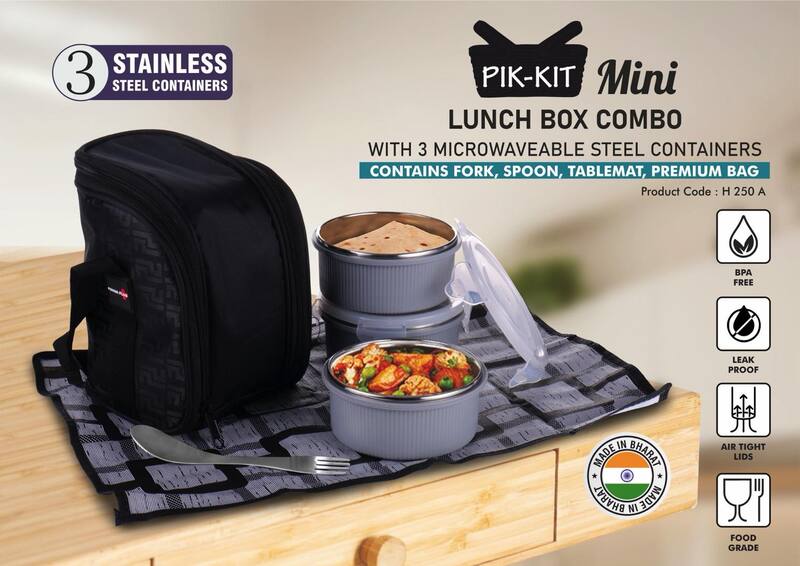 PIK-KIT mini: Lunch box combo with 3 Microwaveable Steel containers